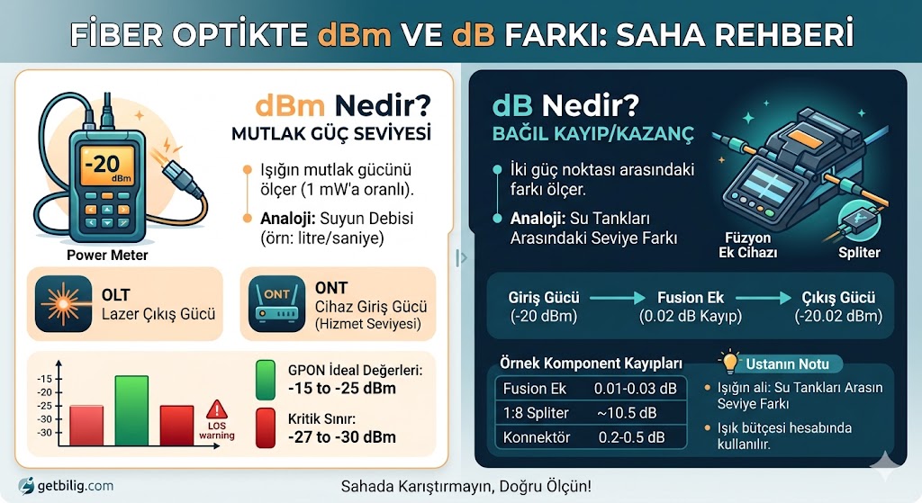 Fiber Optik Terimleri Sözlüğü: dB, dBm ve ORL Farkı Nedir? 1 fiber optik terimleri db dbm orl olcum farklari semasi